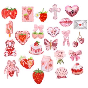 Imagem de KHZSPP 24 peças rosa aleatórios estilos sortidos bordados a ferro em remendos, aplique de bordado fofo, adesivos decorativos de prensa térmica DIY para jeans, jaquetas, roupas, mochilas, chapéus