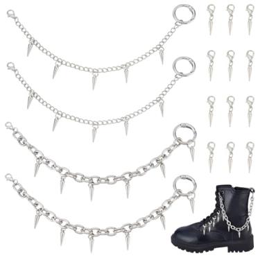 Imagem de WEBEEDY 4 peças de botas punk correntes rebite cone spike sapato corrente bota joias decoração sapatos pingentes para mulheres homens DIY chapéus mochila tênis decoração charme presente para Natal