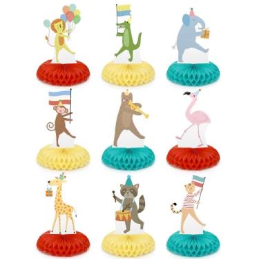 Imagem de Potchen 9 Pcs Animal Parade Party Honeycomb Centerpieces Safari Themed Birthday Party Supplies Zoo Wild Animals Jungle Cake Table Decorations Baby Shower Decorations for Boys Girls