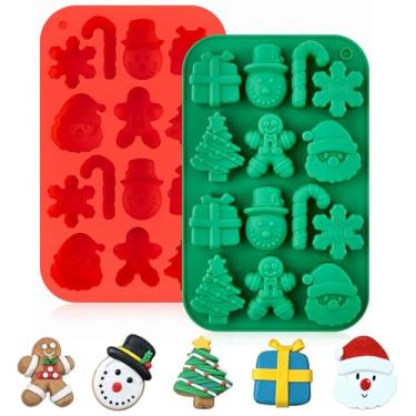 Imagem de Lednica 2 peças de moldes de silicone para chocolate, árvore de Natal 3D, moldes de bengala doce, boneco de neve de Papai Noel, moldes de cozimento de floco de neve para cubos de gelo, geleia, Natal