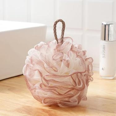 Imagem de Esponja de banho grande, bucha de chuveiro durável com laço para pendurar, esfoliante corporal suave (rosa)