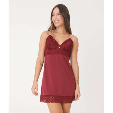 Imagem de Camisola Liganete Recorte Renda Alças Finas Marisa-09023, 40, Vinho