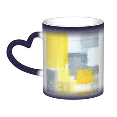 Imagem de Caneca de café divertida com pintura abstrata cinza e amarela, mágica, sensível ao calor, com mudança de cor, 12 Oz, para café/chá/leite/cacau, para adolescente/aniversário/festival/presentes