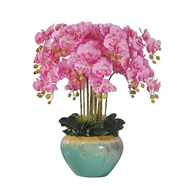 Imagem de Flor artificial realista orquídea artificial com vaso grande plantas falsas Phalaenopsis em vaso flor sintética para sala de estar em casa