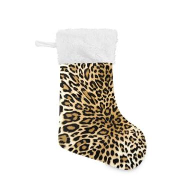 Imagem de Qilmy Lindas meias de Natal com estampa de leopardo marrom 1 peça, meias grandes de Natal, decorações de presente e suprimentos de festa, usadas para decoração de lareira de árvore de Natal 386