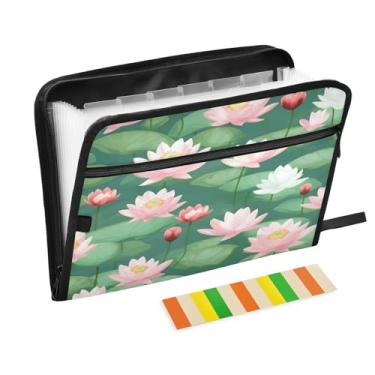 Imagem de Wassud Pasta organizadora de arquivos de papel A4 de acordeão Summer Lotus com etiquetas pasta de arquivo expansível com 13 bolsos