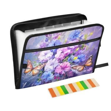 Imagem de Wassud Flores com borboletas Acordeão Organizador de Arquivos Letra A4 Pasta de Arquivo de Papel Organizador de Documentos com Etiquetas Pasta de Arquivo Expansível 13 Bolsos