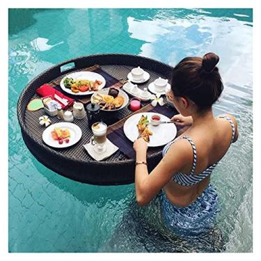 Imagem de Bandeja de servir flutuante mesa de piscina, bandeja flutuante em forma de coração, bandeja flutuante para brunch de vime, bandeja de servir flutuante, prato de frutas durável (cor: café)