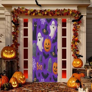 Imagem de Wassud Spooky Boo Pattern Door Cover Decoration Outdoor Indoor Banner Varanda Decoração de Casa Grande Decoração de Porta da Frente 91 x 242 cm