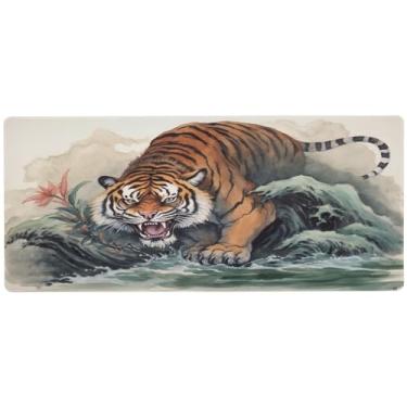 Imagem de Wassud Tapete de mouse Tiger Descends para jogos com base de borracha antiderrapante, mouse pad longo para teclado de computador com borda costurada, almofada grande à prova d'água para escritório