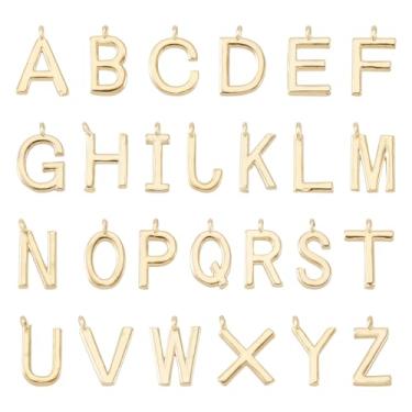 Imagem de Spritewelry Berloques de letras para fabricação de joias, pingentes de letras de aço inoxidável, liga banhada a ouro 18K maiúsculas A-Z letras do alfabeto pingentes para colar, pulseira, brincos