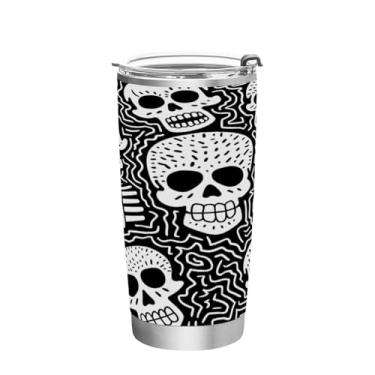 Imagem de STAYTOP Copo de aço inoxidável engraçado caveira 590 ml, copo de café isolado com tampa e canudo, caneca de café de viagem de parede dupla para bebidas quentes e frias