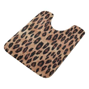 Imagem de Burbuja Tapete de banheiro com estampa de leopardo, tapete de banho absorvente de pelúcia macio, base antiderrapante para piso de banheiro, oval em forma de U