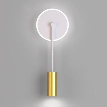 Imagem de Luminária de parede para cabeceira de quarto, em metal branco, com luz de fundo ajustável, 20W, para iluminação decorativa e aconchegante.