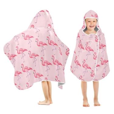 Imagem de Burbuja Toalha de banho com capuz flamingos rosa para crianças, toalha de praia de pelúcia macia absorvente para meninas e meninos 3-10 anos, 61 x 127 cm