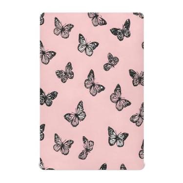 Imagem de CEBUGI Lençol de berço elástico para bebês meninos e meninas, borboletas negras, portátil, pacote N Play, lençol com elástico para crianças, material neutro, ultra macio, colchão infantil padrão