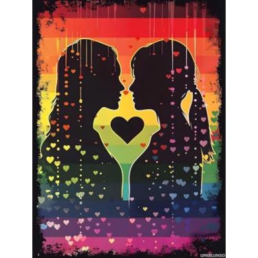 Imagem de UPABLUNSO Kits de pintura de diamante 5D lésbico arco-íris para adultos, DIY Pride LGBT Pansexual Round Diamond Art Art, Love Hearts Gem Art para decoração de parede de casa 30,5 x 40,6 cm