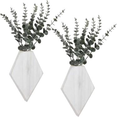 Imagem de Chunful 2 peças de decoração de parede de madeira para pendurar plantas falsas flores vegetais, suporte de vaso para parede, boêmia casa de fazenda, quarto, cozinha, escritório, decoração interna