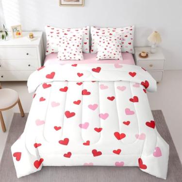 Imagem de Erosebridal Jogo de cama solteiro com estampa de coração fofo Kawaii, 7 peças, para meninas, conjunto de lençol geométrico com edredom