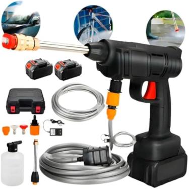 Imagem de Pistola, portatil, recarregavel, limpeza automotiva, acessorios, agua, pressao, preta, versatil.