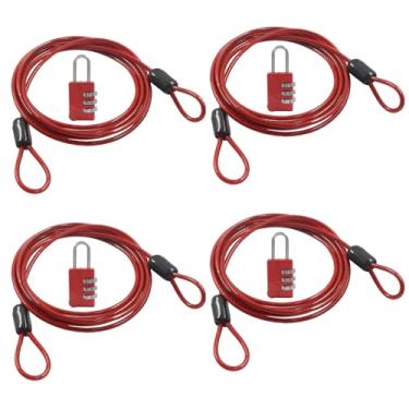 Imagem de Bivethoi 4 peças de trava de cabo de segurança longo prata de 1,8 m, cabos de segurança de 2,5 mm com laços duplos, trava de bagagem, cabo de aço flexível para varal/bagagem ao ar livre (vermelho)