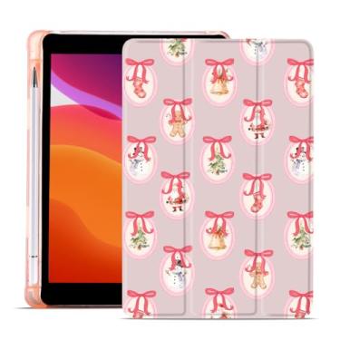 Imagem de MAYCARI Capa de Natal para iPad A16 11 polegadas 2025 com suporte para lápis, pinturas de arte de Natal originais laços vermelhos capa protetora traseira de TPU macio para iPad 10ª geração Auto Sleep
