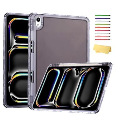 Imagem de Capa para iPad mini 7 A17 Pro 2024 e iPad mini 6 2021 (21.1 cm) com suporte para lápis, capa de TPU macio transparente / capa traseira rígida à prova de choque para iPad mini 7ª/6ª geração, preta