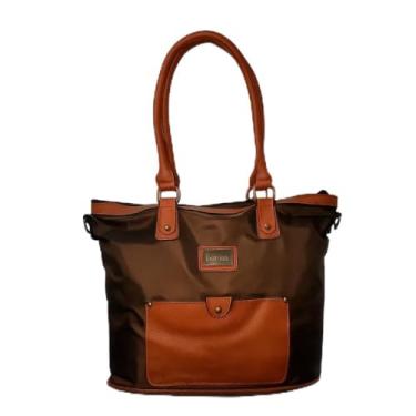 Imagem de Bolsa Tote Feminina com Bolsa Pequena, Marrom e Caramelo, Couro Sintético e Nylon, 2 Peças, 40x30x13cm