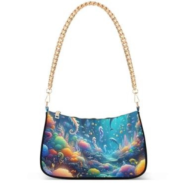 Imagem de Bolsa feminina Magic Sea World pequena Hobo bolsa feminina designer bolsa de mão com corrente sobre ombro, Magic Sea World