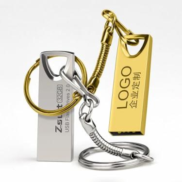 Imagem de Flash Drives USB de metal personalizados a granel com chaveiro, pen drives de metal gravados personalizados para negócios, presentes corporativos, eventos promocionais, logotipo personalizado e opção