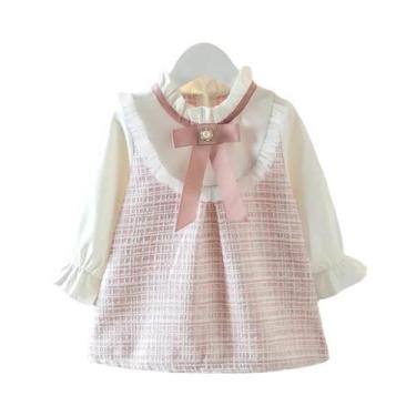 Imagem de Vestido Xadrez De Manga Comprida Para Bebês Meninas, Primavera/outono,