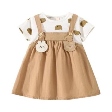 Imagem de Vestido De Algodão Com Estampa De Urso De Pelúcia Para Meninas Bebês, 