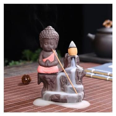 Imagem de porta-vara de incenso Queimador de incenso criativo cachoeira fumaça o pequeno monge buda queimador titular incensário casa decorações mesa artesanato(D)