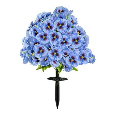 Imagem de Árvores de bola de topiária de buxo artificial com ponta de solo para ambientes externos, plantas falsas realistas de 38 cm com amores-perfeitos, arbustos artificiais resistentes a UV, arbustos falsos