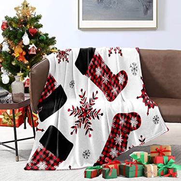 Imagem de Cobertor de Natal (127 x 152 cm) Cobertor de Natal Xadrez de Búfalo Padrão de Floco de Neve Cobertor de Tema de Natal de Flanela Felpuda (
