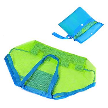 Imagem de Bolsa de praia de malha azul e verde, bolsa de praia e férias dobrável e reutilizável