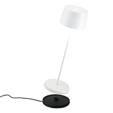 Imagem de Zafferano Candeeiro de mesa sem fio Olivia Pro (Cor: branco), 3ª geração, alumínio, proteção IP54, uso interno/externo, base de carregamento de contato incluída, 35,5 cm, plugue EUA