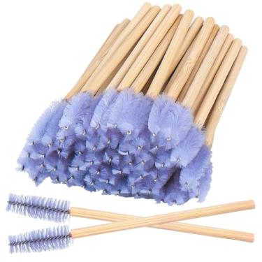 Imagem de 50 peças de varinhas de rímel descartáveis para escova de cílios para extensão de cílios e sobrancelhas bastão de bambu (roxo)