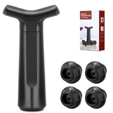 Imagem de ONANNOS Rolha de vinho, bomba de vácuo para economia de vinho com 4 rolhas reutilizáveis, preservador e selador de garrafa de vinho mantém fresco por mais tempo, alça ergonômica, acessórios ideais