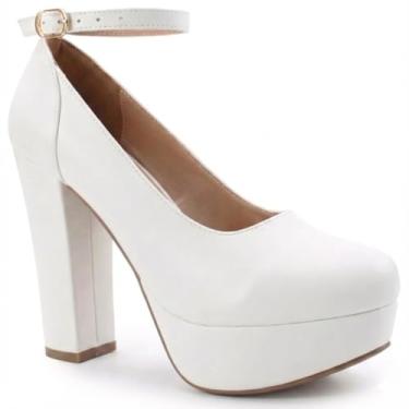 Imagem de Sapato Boneca Meia Pata Salto Grosso Feminino M22 Cor:Branco;Tamanho:34