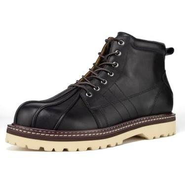 Imagem de Psanfawq Bota de trabalho masculina com biqueira moc de 15 cm – Bico macio, couro de flor integral premium com sola antiderrapante e palmilha confortável, botas de cano baixo resistentes com cadarço