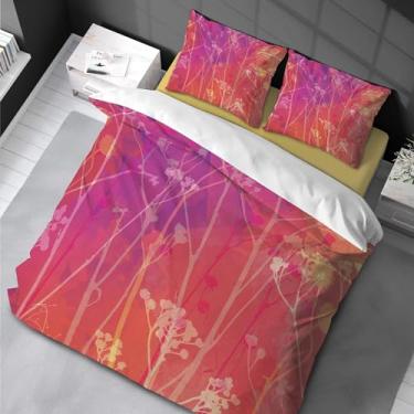 Imagem de Conjunto de capa de edredom infantil com estampa de flores vermelhas com 3 peças, conjunto de cama de solteiro, fecho de zíper 220 x 240 cm - 50 x 75 cm x 2 cm