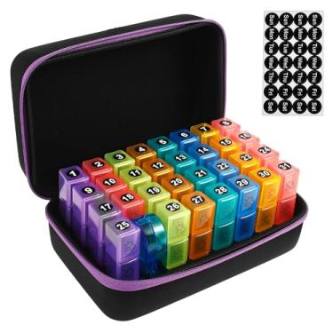 Imagem de Organizador mensal de comprimidos com estojo portátil 31 dias, 3 vezes ao dia, conjunto de caixa de comprimidos inclui cortador e adesivos para vitaminas e suplementos de viagem (roxo)