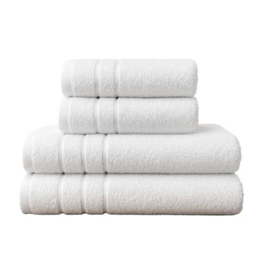 Imagem de Kit 4 Toalhas Algodão (02 Banho + 02 Rosto) - Jogo de Toalhas Super Absorventes 400g Tamanho Grande 70cm x 130cm (BRANCO)