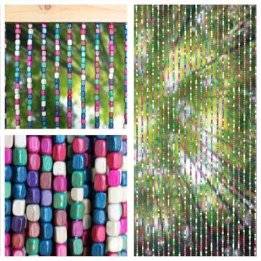 Imagem de Cortina com contas de bambu para portas, contas feitas à mão, boho, com contas, divisória de madeira natural para decoração de janela de entrada de armário (floresta, 90 × 190 cm/35 × 75 pol)