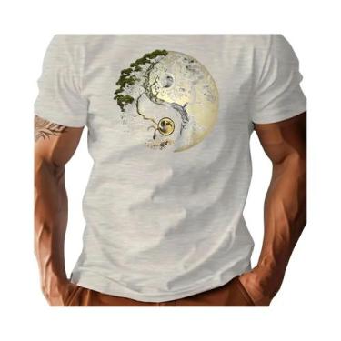 Imagem de Camiseta Casual Masculina De Verão Em Algodão Com Gola Redonda E Manga