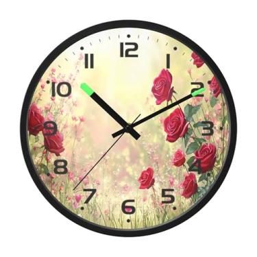 Imagem de SEHANY Relógio de parede de rosas para dia dos namorados, silencioso, sem tique-taque, operado por bateria, controle de som, luz noturna, relógios de parede para sala de estar, cozinha, quarto