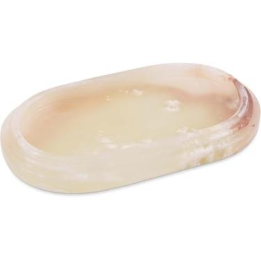 Imagem de SPESHSTONES Bandeja decorativa feita à mão em ônix branco de 24 cm para decoração de banheiro e acessórios de bancada, perfume, velas e joias para organizadores de vaidade