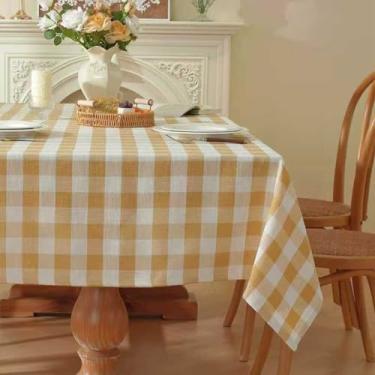Imagem de gillhov Toalha de mesa quadriculada retangular guingão toalha de mesa lavável de algodão linho Buffalo xadrez para piquenique, cozinha, sala de jantar, laranja e branco, 140 x 304 cm