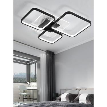 Imagem de Luminária de teto moderna, dimerizável, embutida, LED, dourada, quadrada, em ferro, com controle remoto, para quarto, cozinha, sala de jantar, sala de estar e escritório (preta, 59 cm)